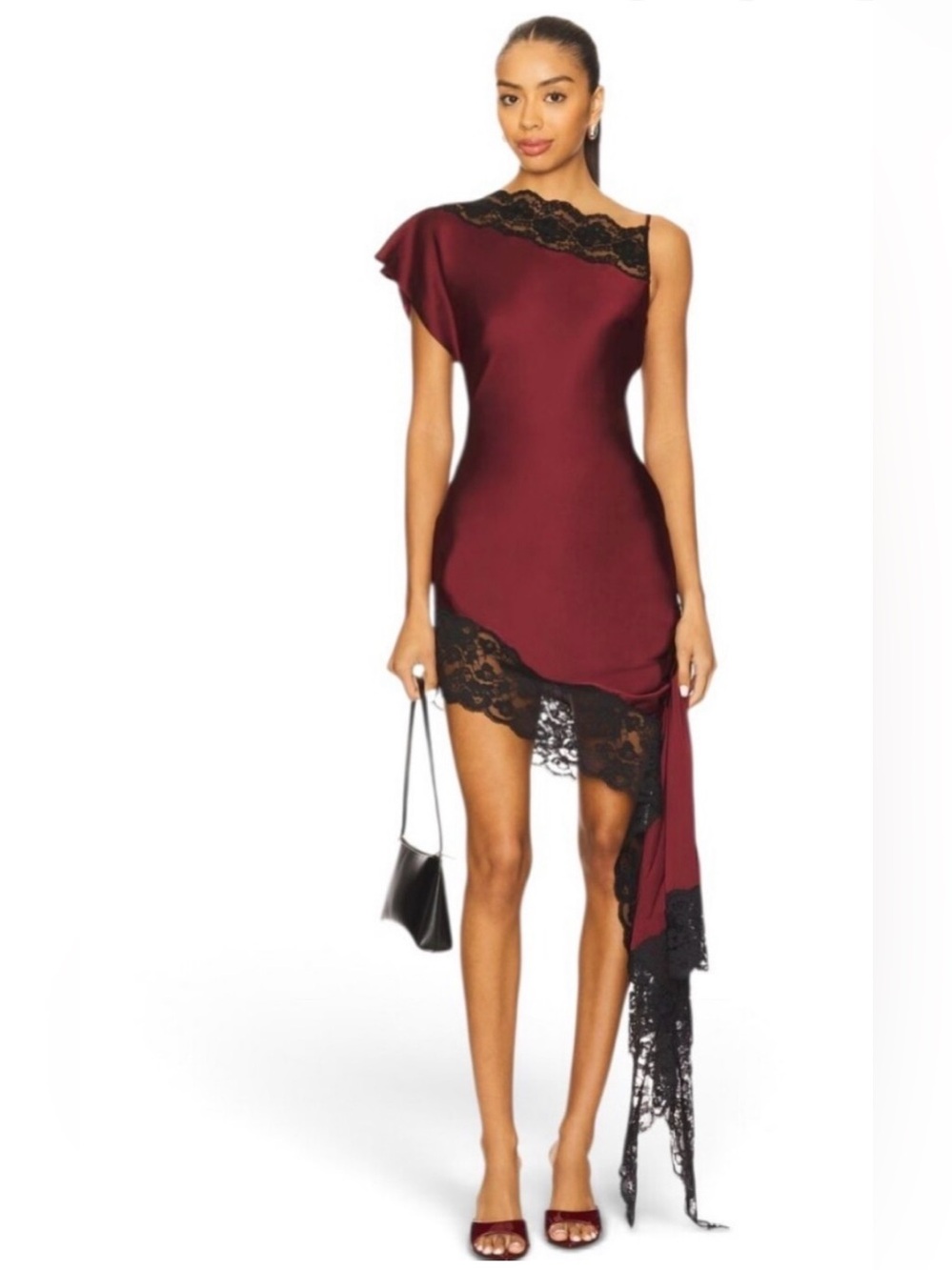 Lovers and Friends Asymmetrical Lace Trim Mini Dress - Oxblood